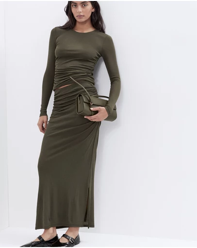 UNISON - Ruched Mesh Maxi Skirt