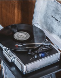 Crosley - Crosley Cruiser Bluetooth Portable Turntable + Crosley Turntable Stand Bundle - Silver