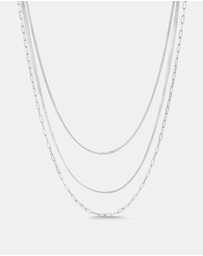 Mestige - Moonlit Three Strand Chain Necklace - Silver Plated