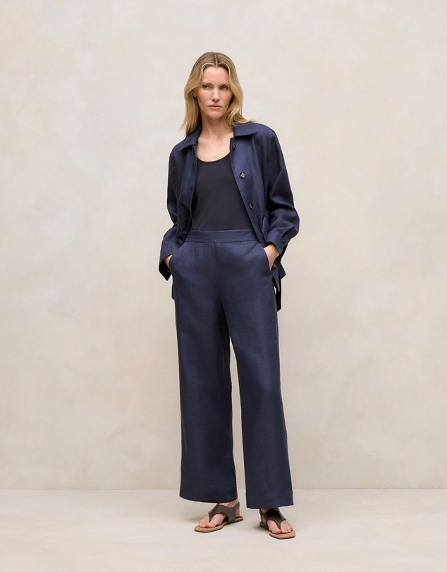 Trenery - Linen Flat Front Pant in Night Sky
