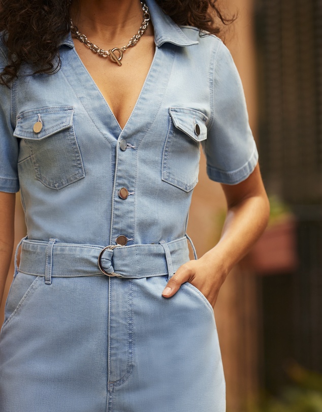 Sosandar - D Ring Belt Culotte Denim Jumpsuit