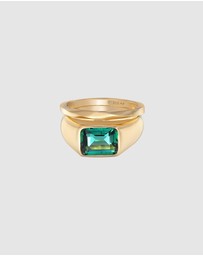 Elli Jewelry - Ring Signet Classic Set of 2 Quartz Gemstone in 925 Sterling Silver Gold Plated