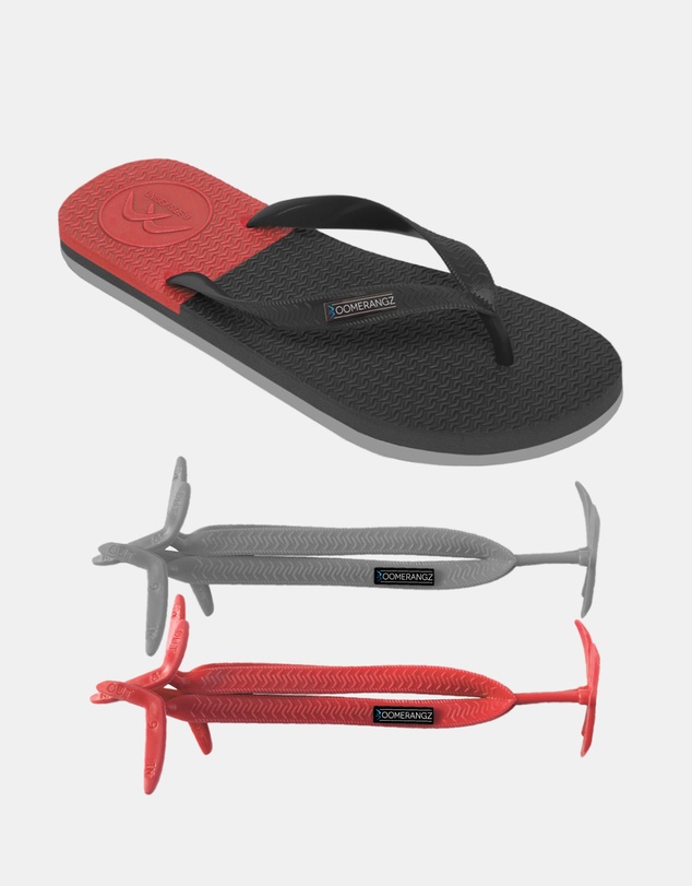 Boomerangz Footwear - Men's Black/Grey/Red Thongs with arch support and 2 x interchangeable straps