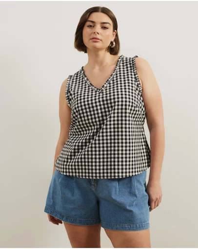 Atmos&Here Curvy - Lydia Gingham Tie Back Top
