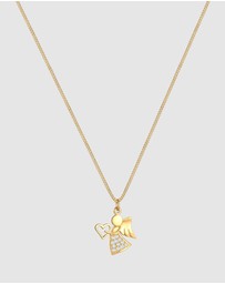 Elli Jewelry - Necklace Angel Heart Talisman Symbol with Zirconia Crystals in 925 Sterling Silver Gold Plated