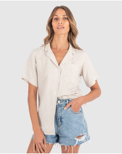 CAMIXA - REVERE Open Collar Short Sleeve Linen shirt