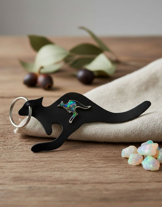 Jacaru - Jacaru 6419 Keyring Kangaroo Shape with Kangaroo opal