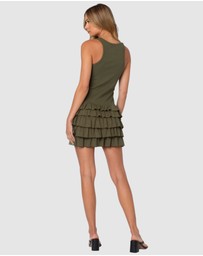 EDIKTED - Margot Ruffle Hem Ribbed Mini Dress