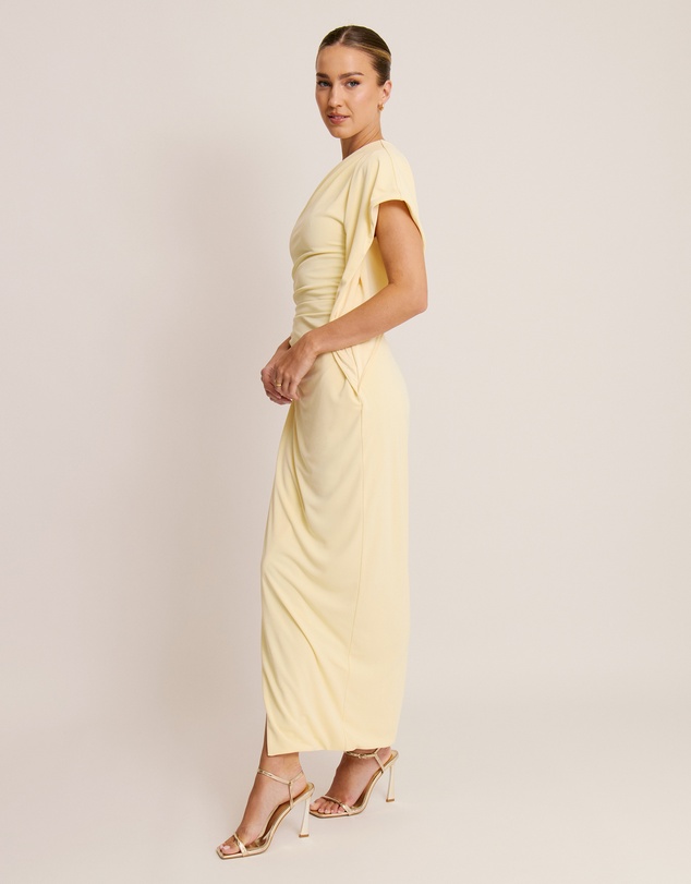Six Stories - Asymmetric Stretch Gathered Maxi Dress