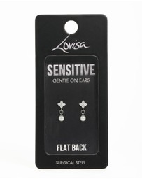 Lovisa - Surgical Steel Pearl Cubic Zirconia Flower Flat Back Earrings