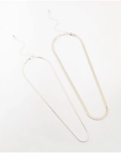 Lovisa - Silver Plated Herringbone Chain Necklaces 2-Pack