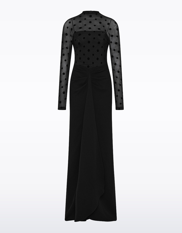 Carla Zampatti - Black Mesh Spot Contrast Gown
