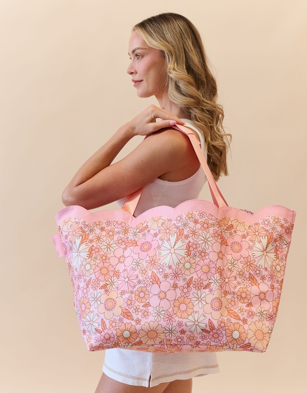 Sky Gazer - Scalloped Edge Beach Bag- Flower Power
