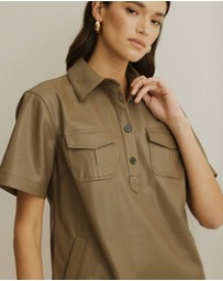 Atmos&Here - PU Mini Shirt Dress