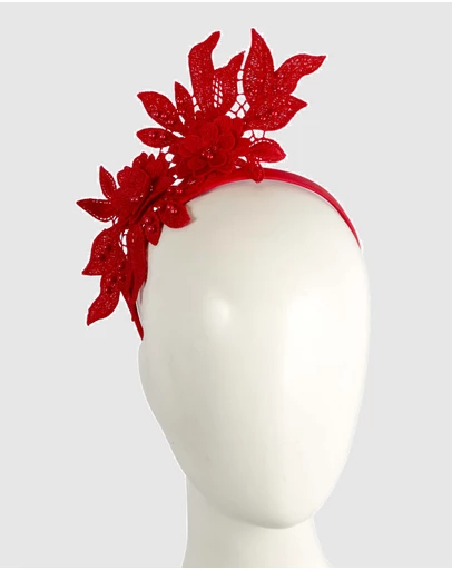 Max Alexander - Lace Crown Red Headband Fascinator