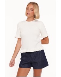 Petal & Pup - Emilie Short Sleeve Ruffle Crew Sweater - Cream