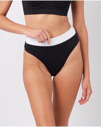UNE PIECE - Textured High-Cut High-Waisted Bikini Bottom