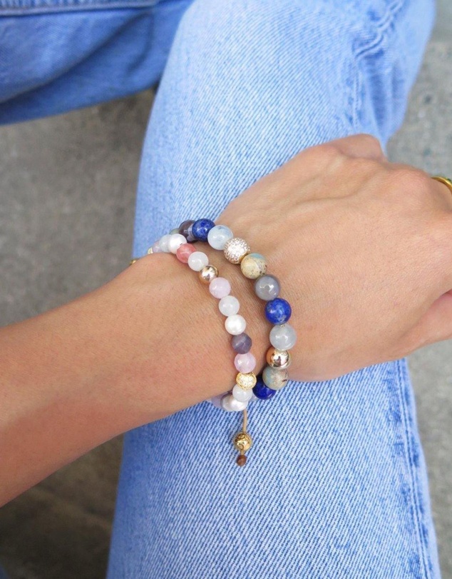 Nialaya Jewellery - Women's Beaded Bracelet with Aquamarine, Blue Lapis, Opal, and Botswana Agate