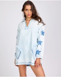 ONE TEASPOON - Le Captain Star Pullover Denim Mini Shirt Dress - Depeche Blue