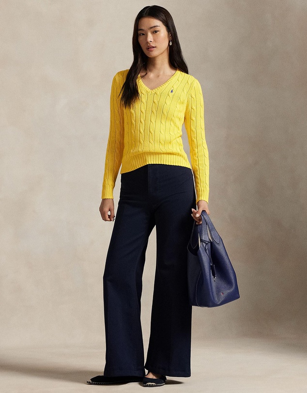 Polo Ralph Lauren - Cable-Knit Cotton V-Neck Sweater