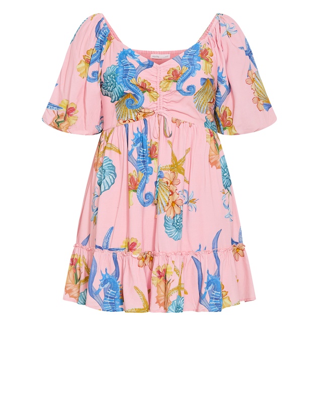 City Chic - Plus size Giselle Seahorse Print Mini Dress - pink