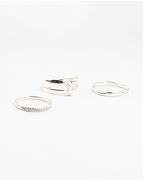 Lovisa - Silver Plated Diamante Baguette Wave Rings 3-Pack