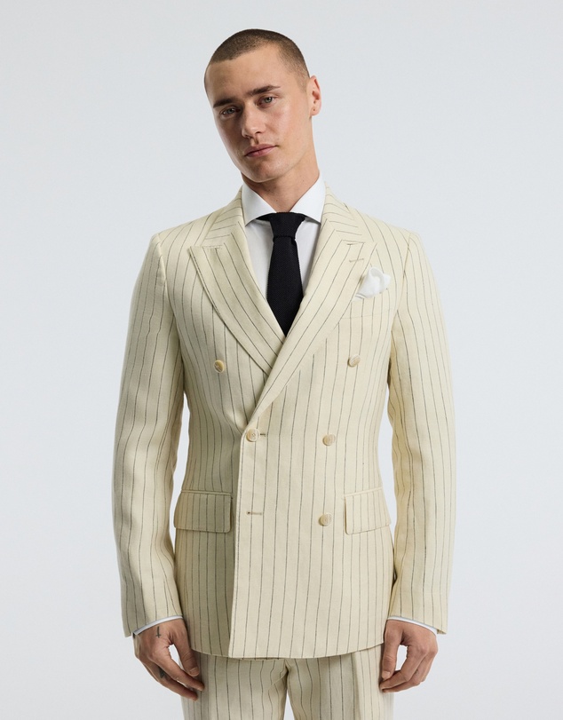 Calibre - Striped Double-Breasted Suit Jacket Bone