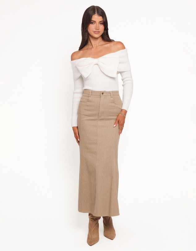 Petal & Pup - Helene Bow Off Shoulder Knit Sweater - Ivory