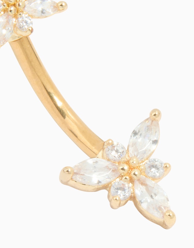 Lovisa - Gold Plated Titanium Diamante Double Dainty Flower Belly Bar