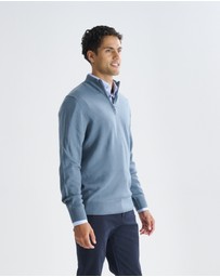 3 Wise Men - 3 Wise Men Harvey Zip Neck Merino Knit - Cement