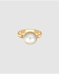 Elli Jewelry - Ring Mabe Pearl Classic Noble in 925 Sterling Silver Gold Plated