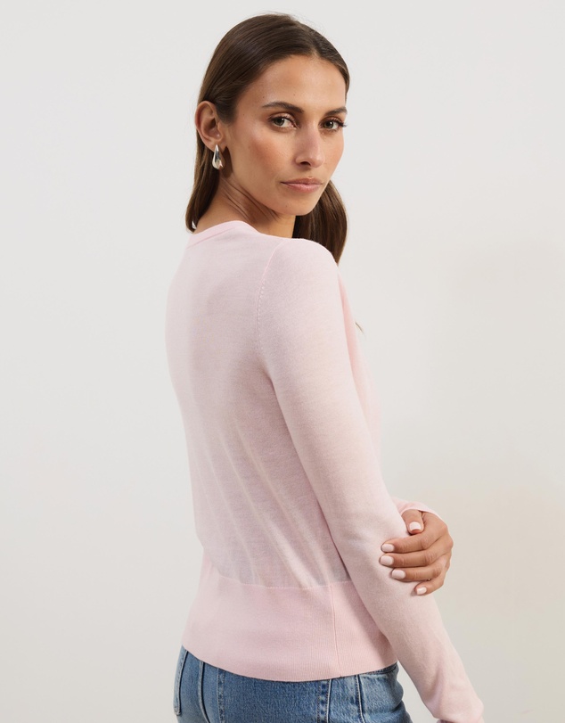 Atmos&Here - Elina Crewneck Knit Cardigan With Rib Hem