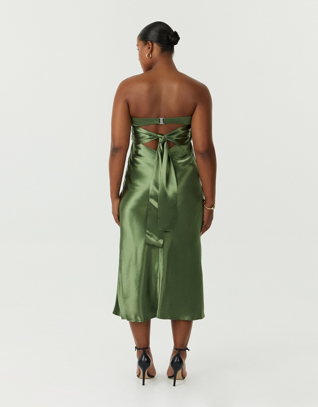 Third Form - Satin Tie Back Strapless Midi Dress