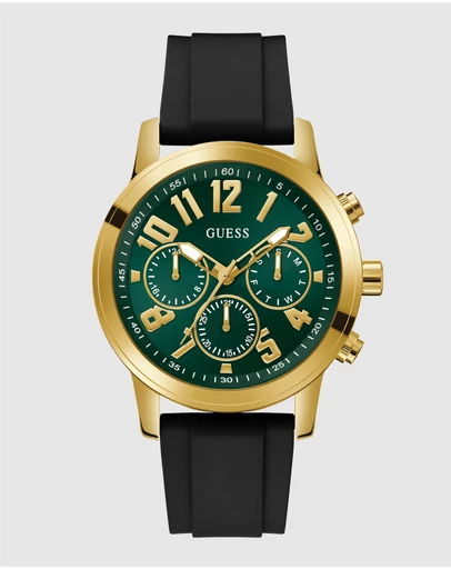 GUESS - Parker Gold 44mm Green Dial Black Silicone Strap