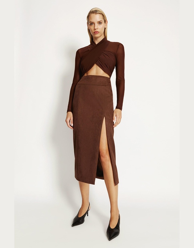 Bardot - Dante Vegan Suede Midi Skirt