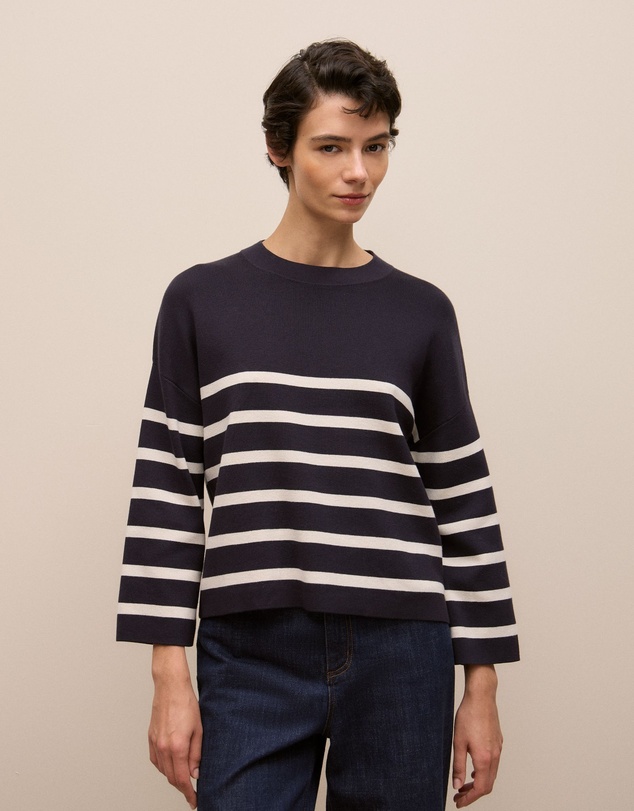 Trenery - Cotton Breton Stripe Knit in Night Sky
