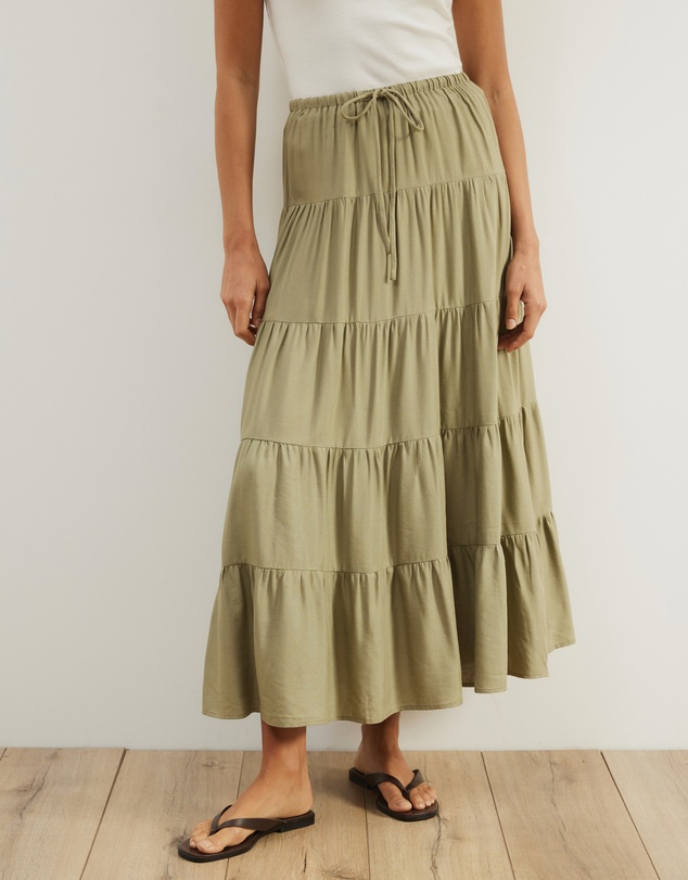Atmos&Here - Elenora Linen Blend Tier Maxi Skirt