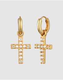 Haze & Glory - ICONIC EXCLUSIVE - Earrings Pearl Cross Gold Hoop in 925 Sterling Silver Gold Plated
