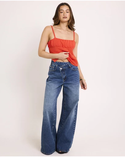 Subtitled - Meg Cross Over Straight Leg Denim Jeans