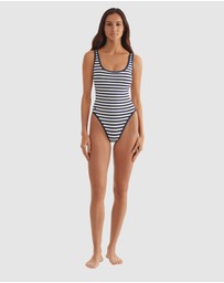 Polo Ralph Lauren - Pique Stripe High Leg Low Back One Piece Swimsuit