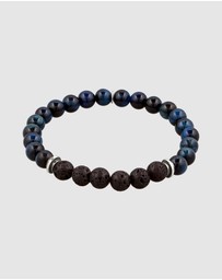 Kuzzoi - ICONIC EXCLUSIVE - Bracelet Men Tigers Eye Lava Beads 925 Sterling Silver