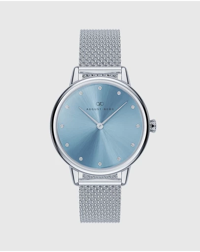 August Berg - Serenity Petite Silver Dusty Blue Mesh 28mm