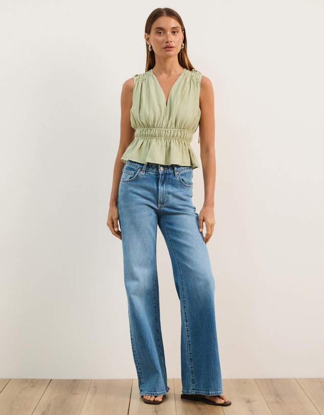 Atmos&Here - Ray Linen Blend Sleeveless Gathered Top
