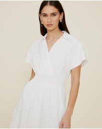 The Fated - Shirred Drop Waist Collared Dress