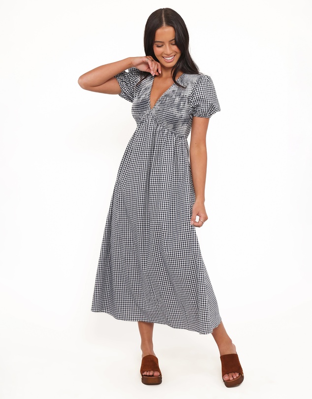 Petal & Pup - Ilyana Short Sleeve Maxi Dress - Navy Gingham