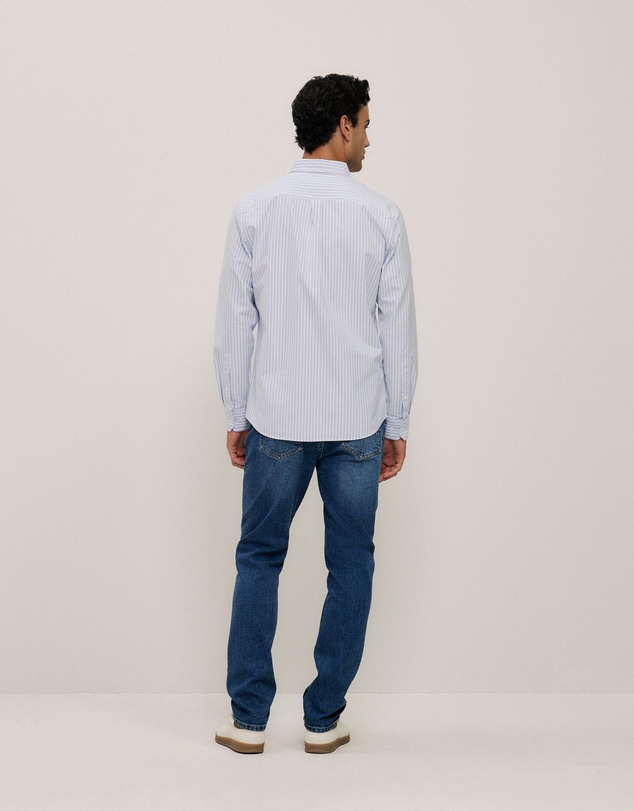 Trenery - Regular Fit Wide Stripe Oxford Shirt in Blue Marble
