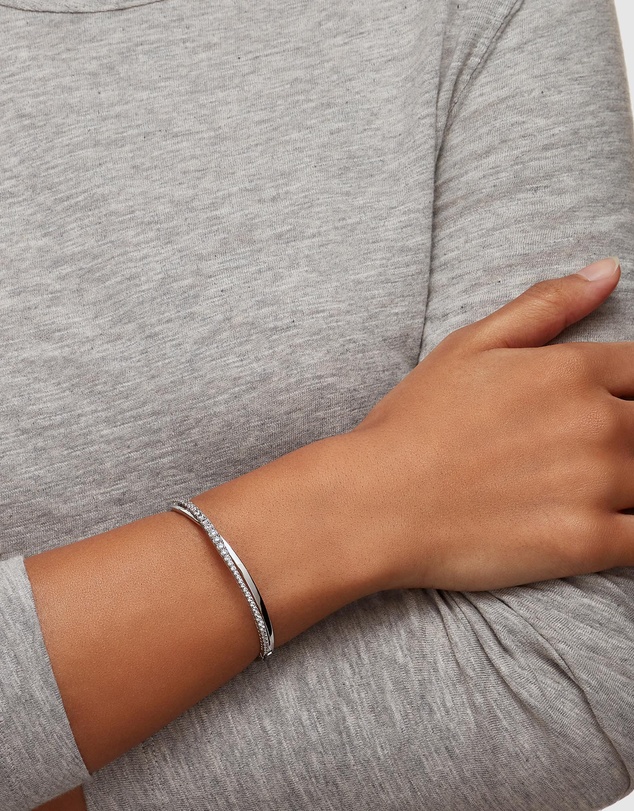 Swarovski - Hyperbola bangle, White, Rhodium plated