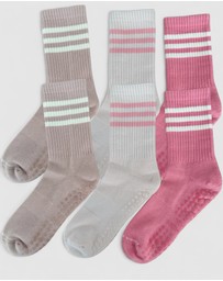 High Heel Jungle - Varsity Premium Cotton Pilates Yoga Grip Socks - 3 Pack