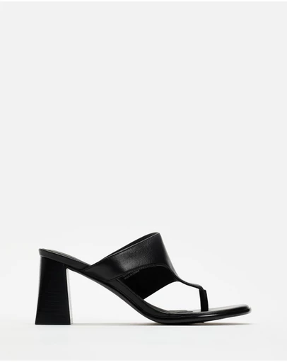 AERE - Cora Leather Block Thong Heels - Women's
