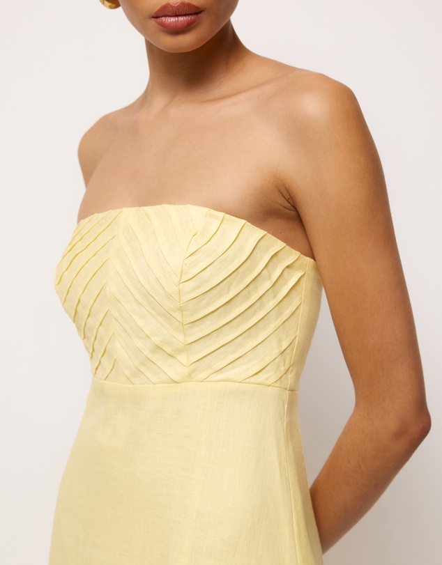 AERE - Maris Pintuck Strapless Linen Midi Dress